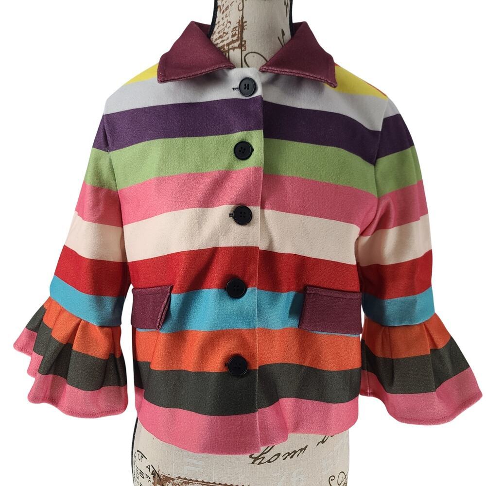 Vintage Striped Puffed Sleeve Jacket Small - Picture 2 of 7
